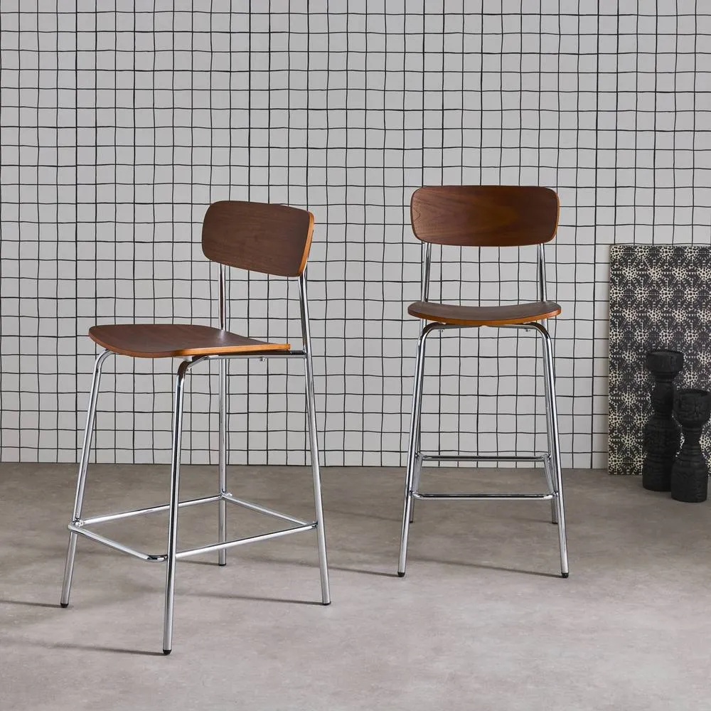 sweeek Vintage metal & plywood bar stool (set of 2) in Silver 3