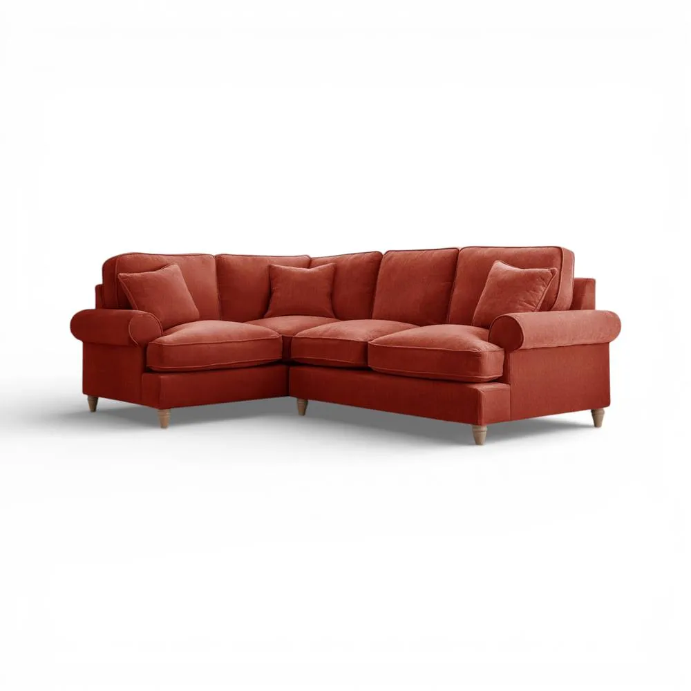 The Great Sofa Company Ezra Left Hand Velvet Corner Sofa - Scroll Arm in Terracotta 2