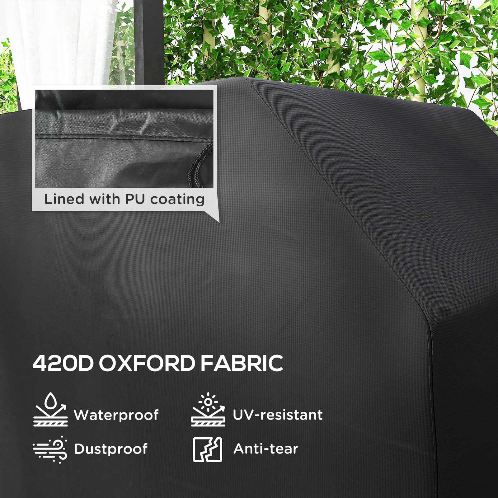 OUTSUNNY Gas BBQ Cover Waterproof 420D Oxford Fabric Barbecue Covers, 147 x 61 x 120cm in Black 4