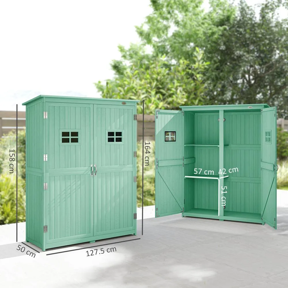 OUTSUNNY Wooden Garden Shed Tool Storage Cabinet Double Door Shelf Green 3