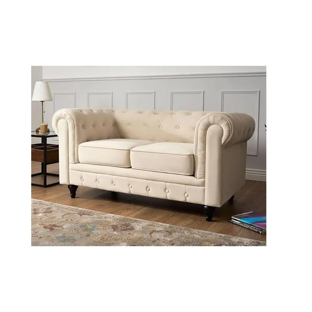 Bliss Furniture Velvet Chesterfield 2 Seater Sofa in Cream