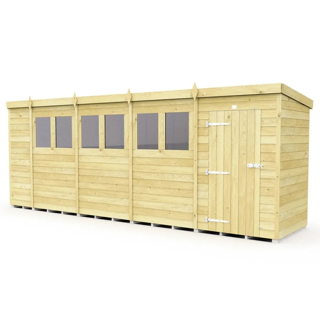 Buttercup Farm 19 x 4 Feet Pent Security Shed - Double Door - L118 x W560 x H201 cm in Brown