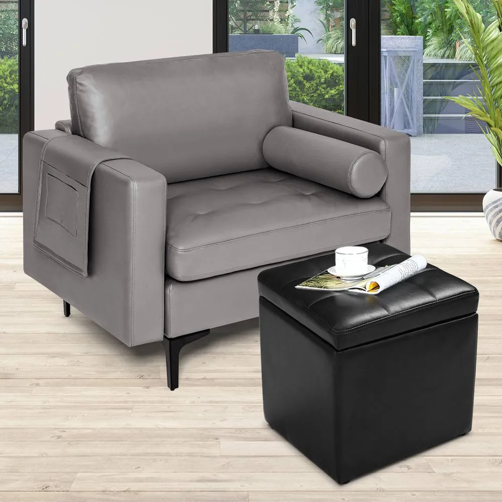 Costway Stool With Storage Space Storage Stool With Lid Storage Box in Black 4
