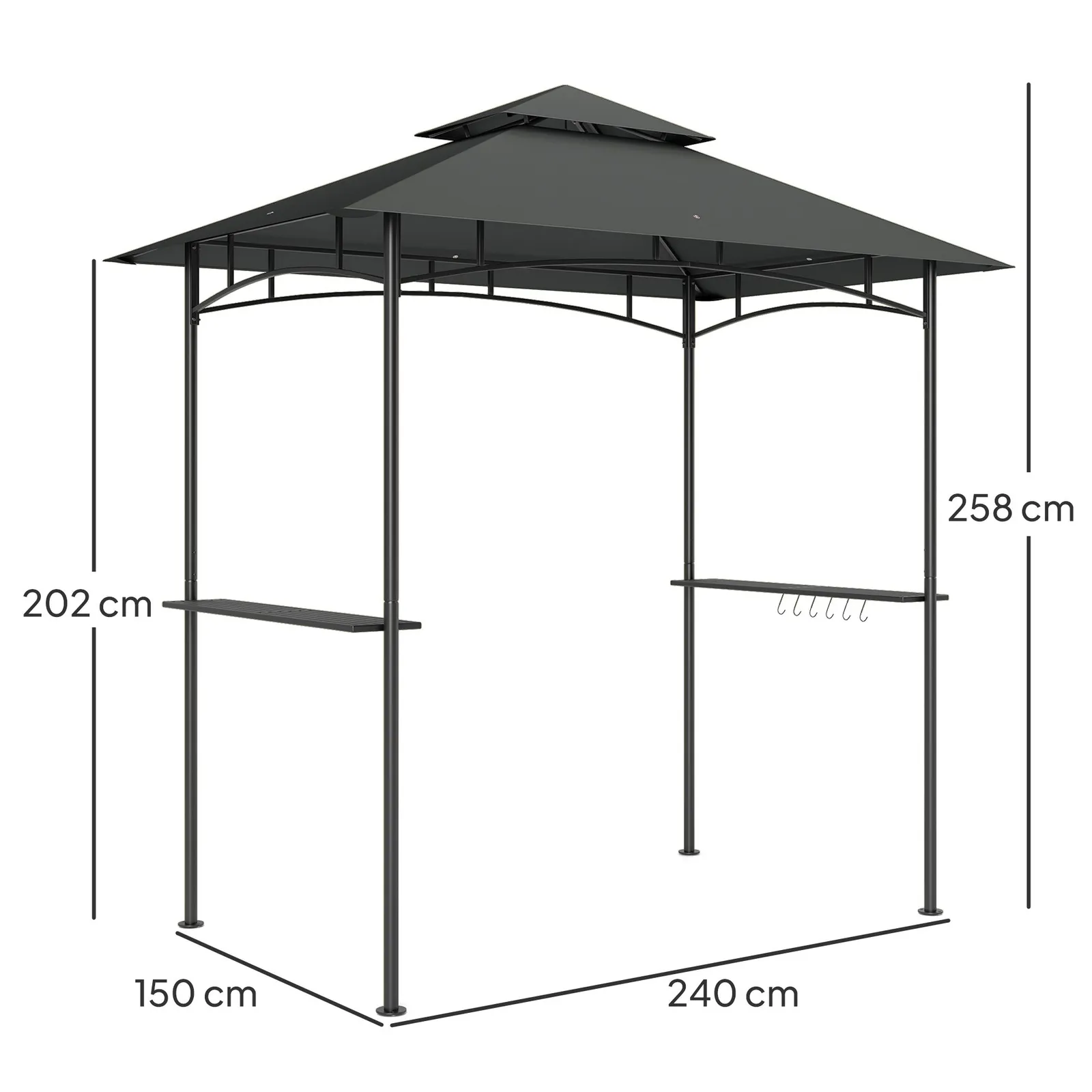 OUTSUNNY 8' x 5' Double Tiered BBQ Gazebo Shelter with LED Lights in Dark Grey 3