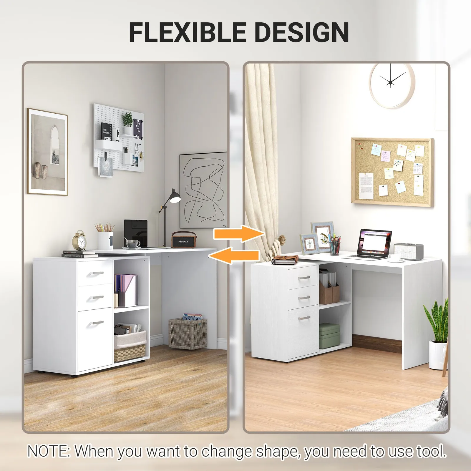 HOMCOM Computer Desk Table Workstation L Shape Drawer Shelf File Cabinet Home in White 5