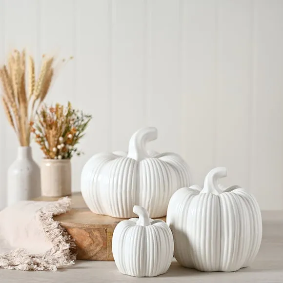 Country Living White Ceramic Pumpkin Ornament 4