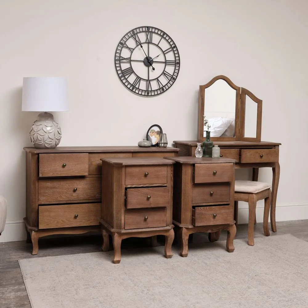 Melody Maison Dark Wood Dressing Table Set, Chest Of Drawers & Pair Of Bedside Tables - Ashwell Range in Dark Brown 2