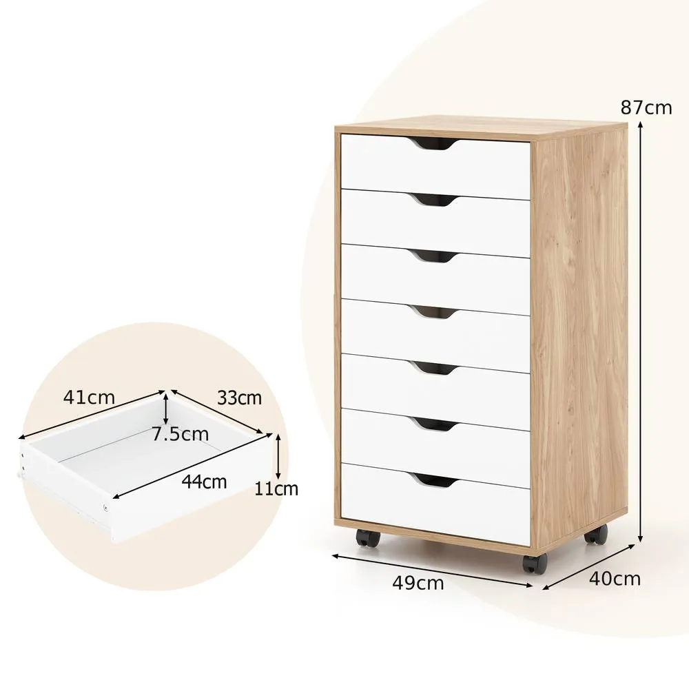 Costway 7-Drawer Storage Cabinet Mobile File Organizer Filing Dresser Chest in Natural 2