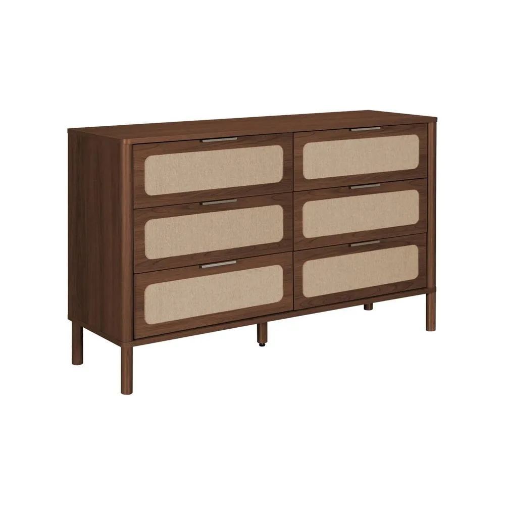 sweeek Vintage chest of drawers with wood decor & cane, 6 drawers in Dark Brown 2
