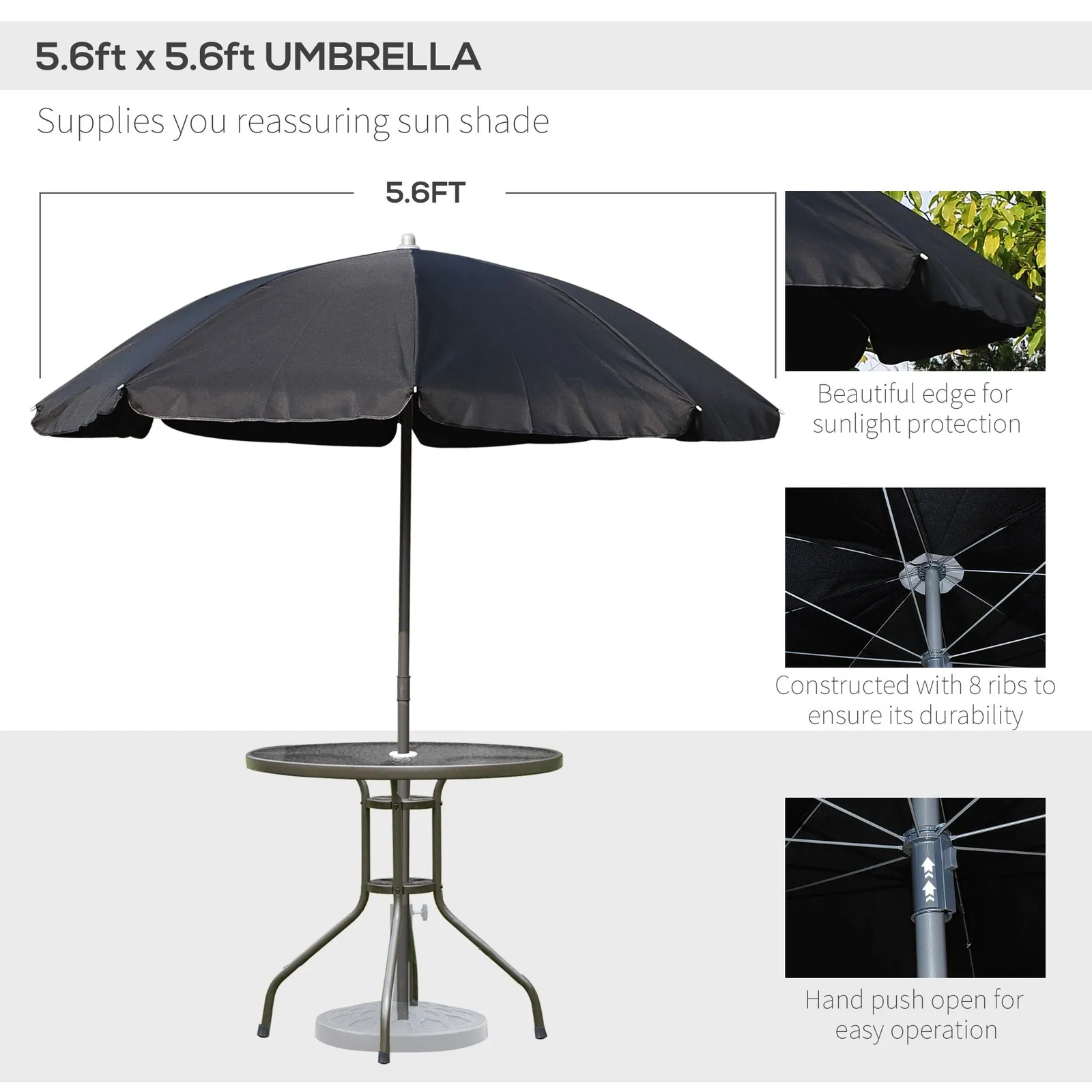 OUTSUNNY 6 Piece Patio Dining Set with Garden Umbrella 4 Folding Chairs in Black 4