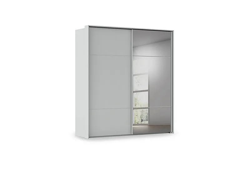Haven 210cm 2 Door Slider Wardrobe with 1 Décor Door and 1 Mirror Door - Silk Grey/Silk Grey Front
