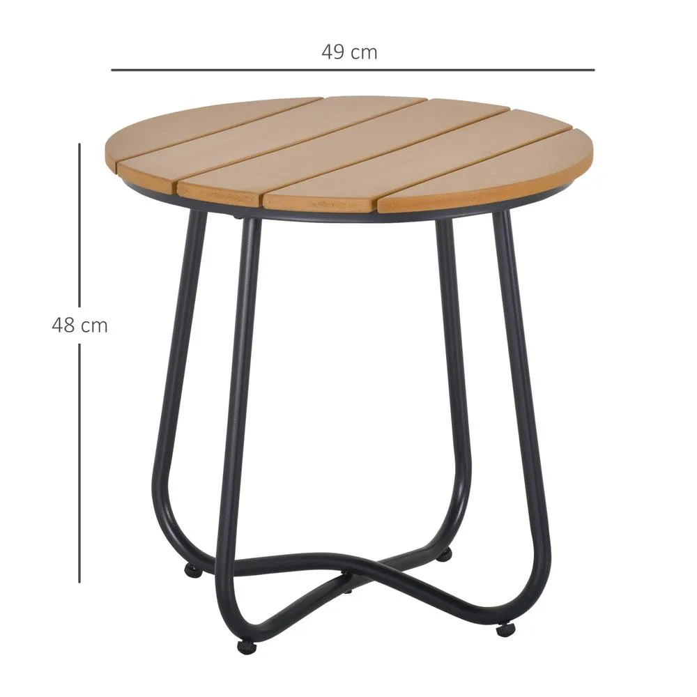 OUTSUNNY Round Outdoor Side Table Adjustable Leg Pads Natural Wood & Black 3