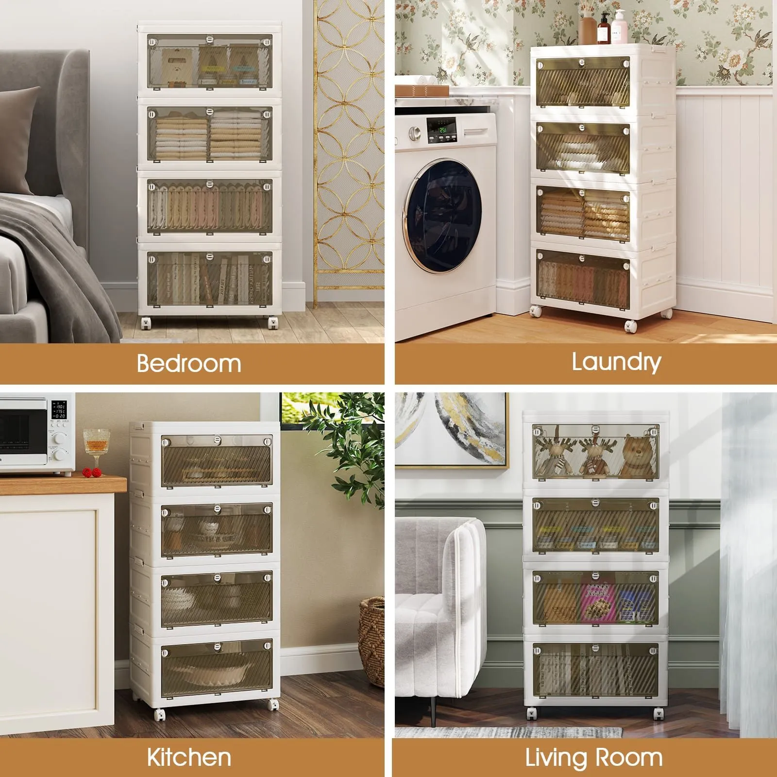 Costway 4-Tier Stackable Storage Bins Bedroom Collapsible Storage Boxes in White 6
