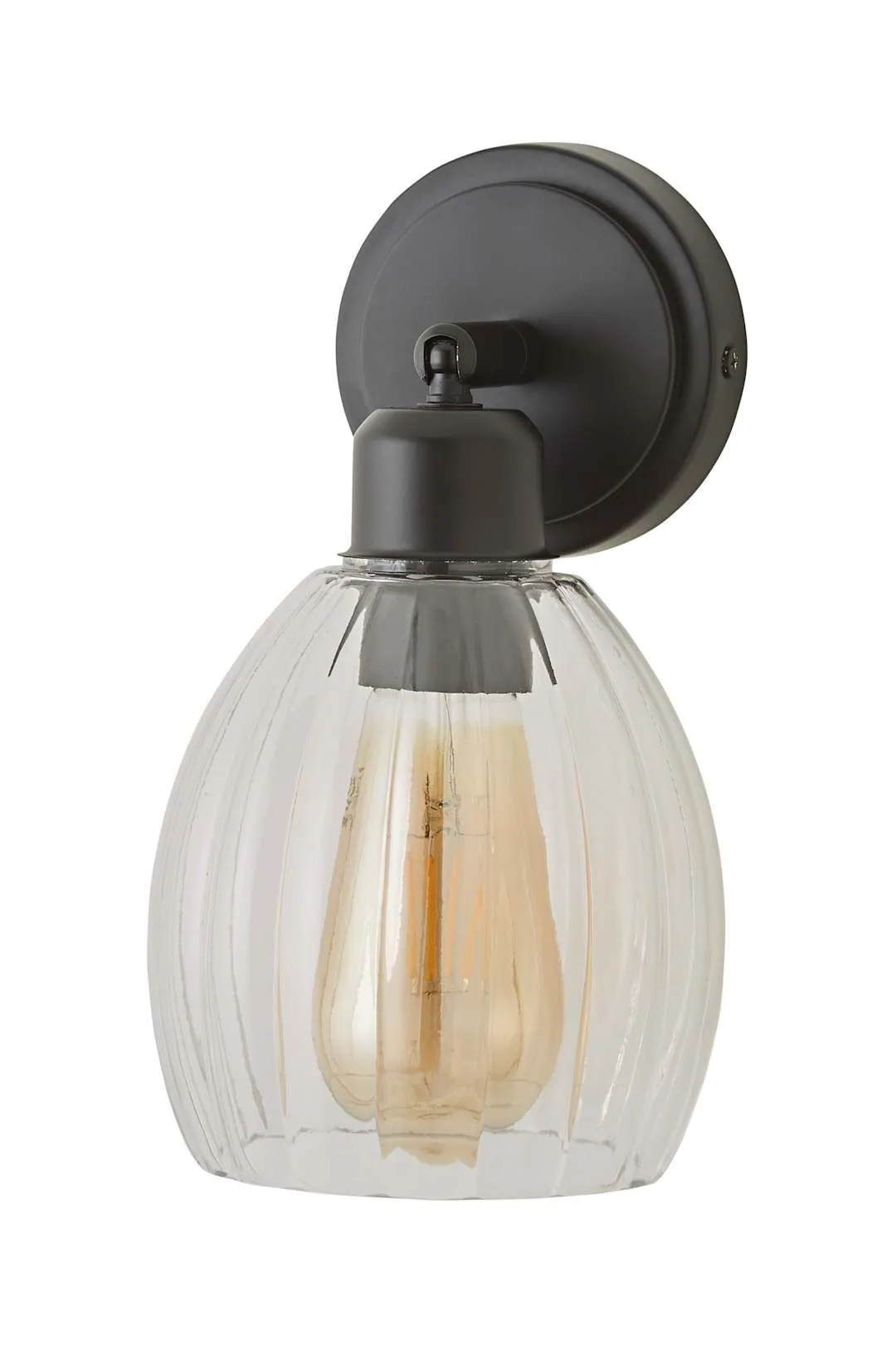 ValueLights Cheltenham Ribbed Glass Dome Adjustable Spotlight Wall Light in Black 6