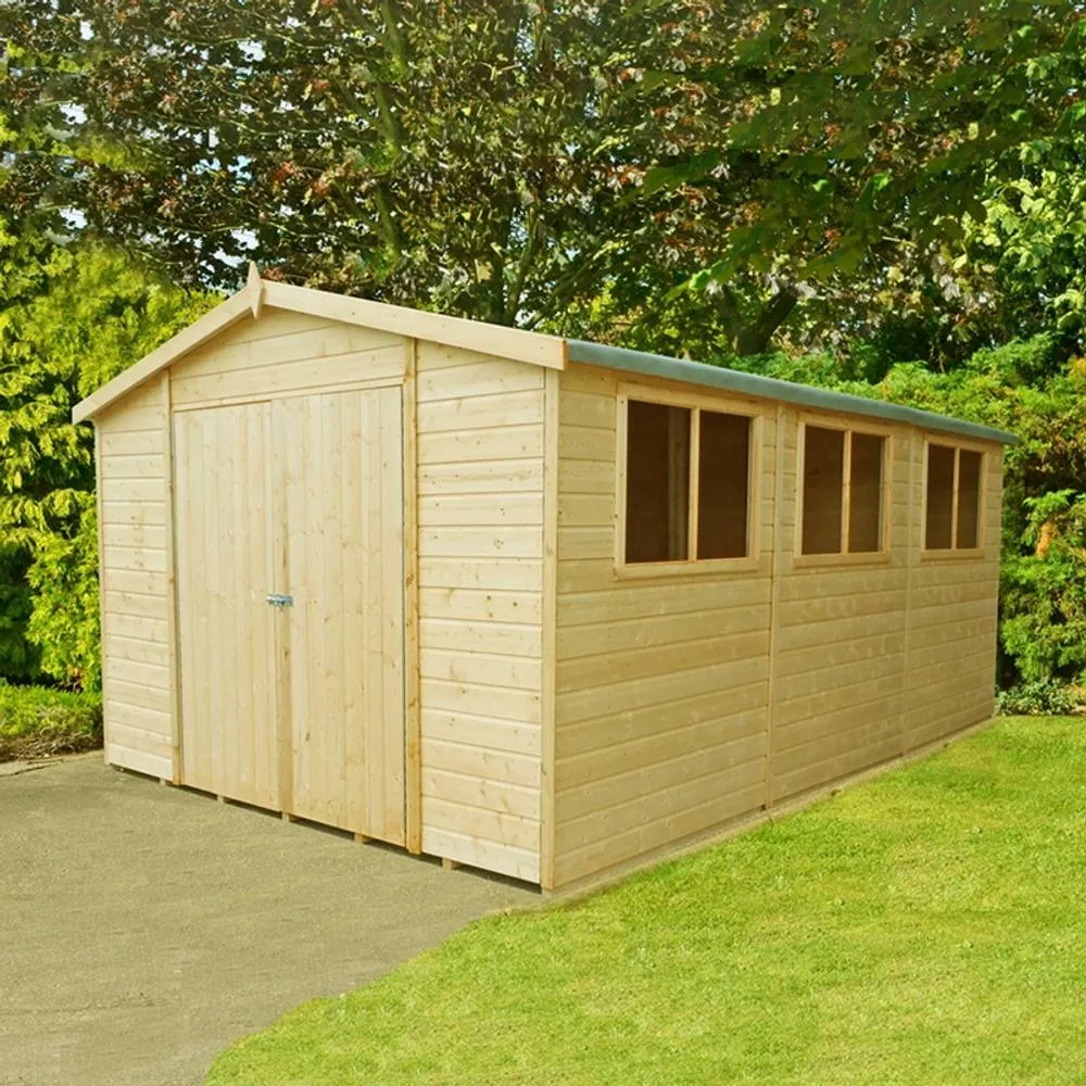 Shires Workspace DD Tongue & Groove Garden Shed Workshop Approx 10x15 Feet in Brown 3