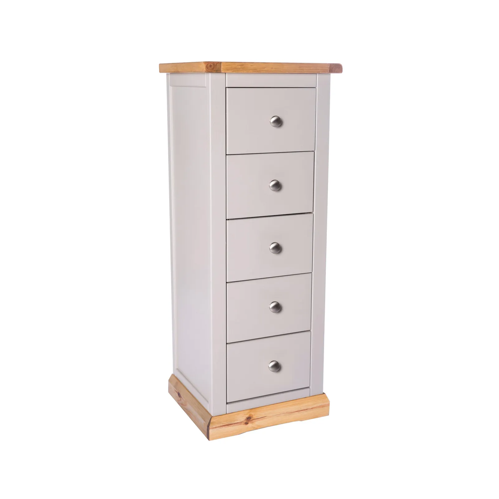 Cabinet Bits Bomporto 5 Drawer Narrow Chest of Drawers Chrome Knob in Light Grey 2