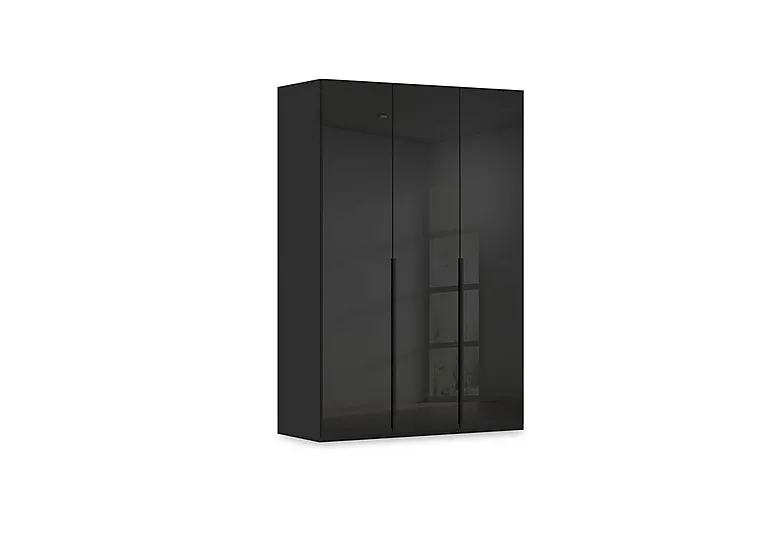 Haven 151cm 3 Door Hinged Wardrobe with Glass Doors - Black Glass