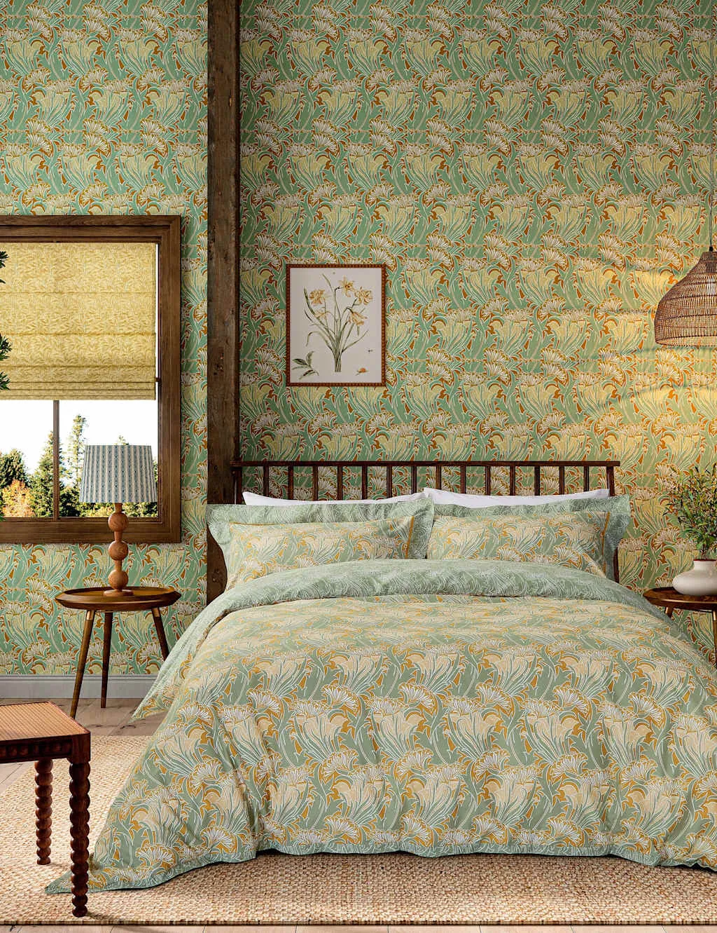 Morris & Co Pure Cotton Laceflower Bedding Set Aqua Mix