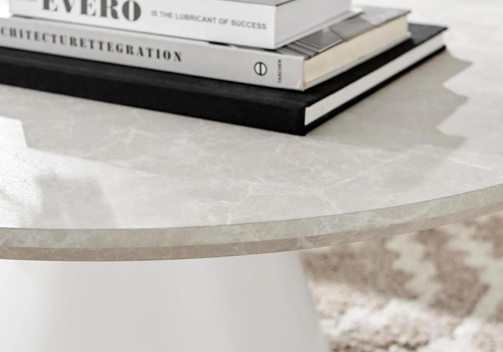 FurnitureboxUK Palma Round Coffee Table with Pedestal Pillar Base & Semi-Matte or High Gloss Finish for Modern Minimalist Industrial Look in Beige 3