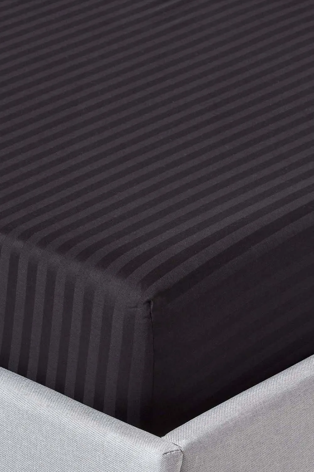 Homescapes Egyptian Cotton Satin Stripe Fitted Sheet 12 inch 330 Thread Count in Black