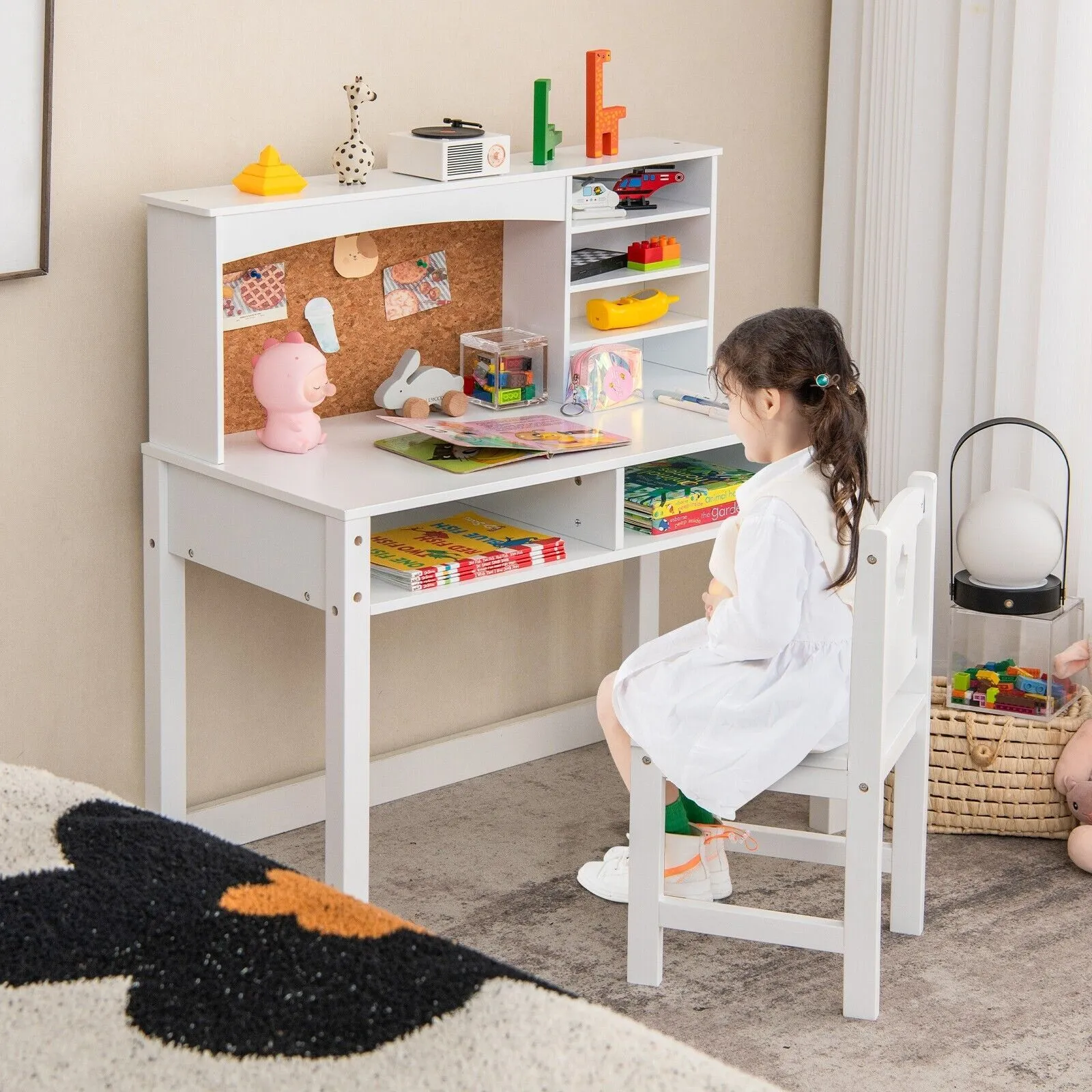 Costway Desk & Chair Set Wooden Study Table &Chair Writing Table Set in White 3