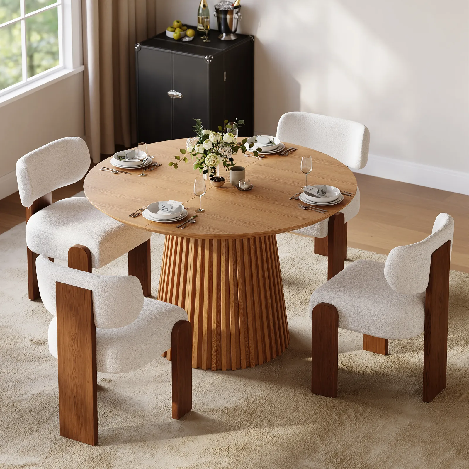 Dining Set 47"–79" Extendable Solid Wood Dining Table with 4 Chairs