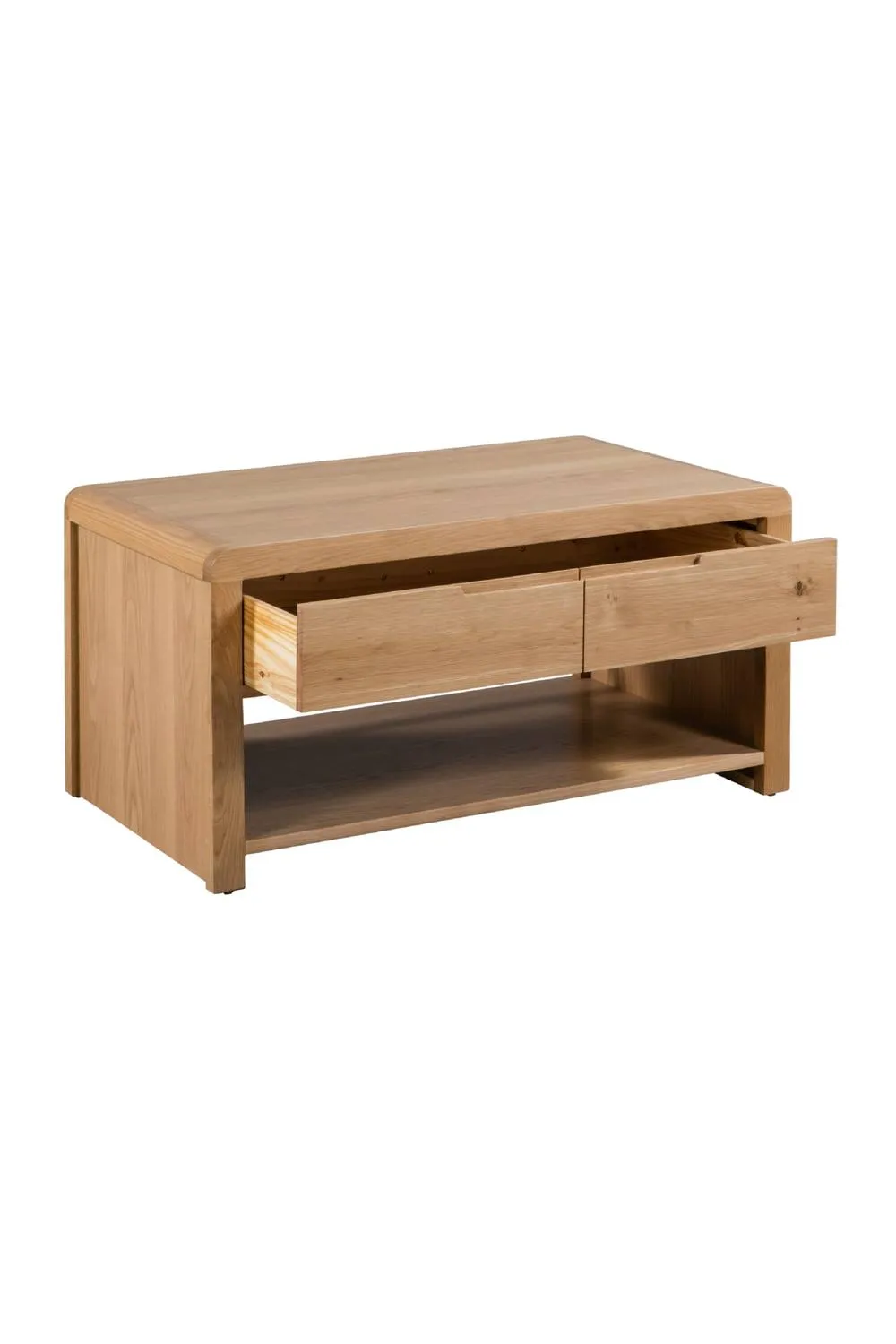 Julian Bowen Curve 2 Drawer Coffee Table with Shelf in Light Oak 4