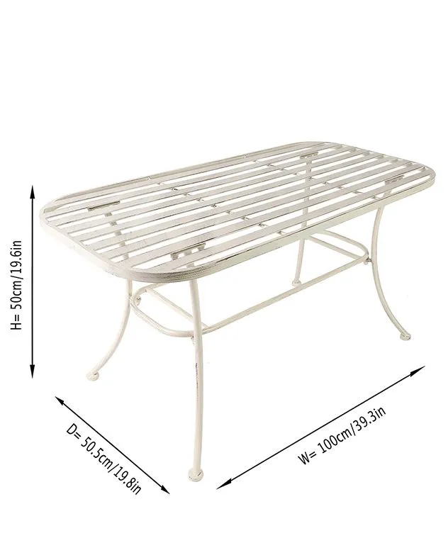 Dibor Vintage Cream Iron Slatted Summer Indoor Outdoor Garden Furniture Coffee Table in White 2