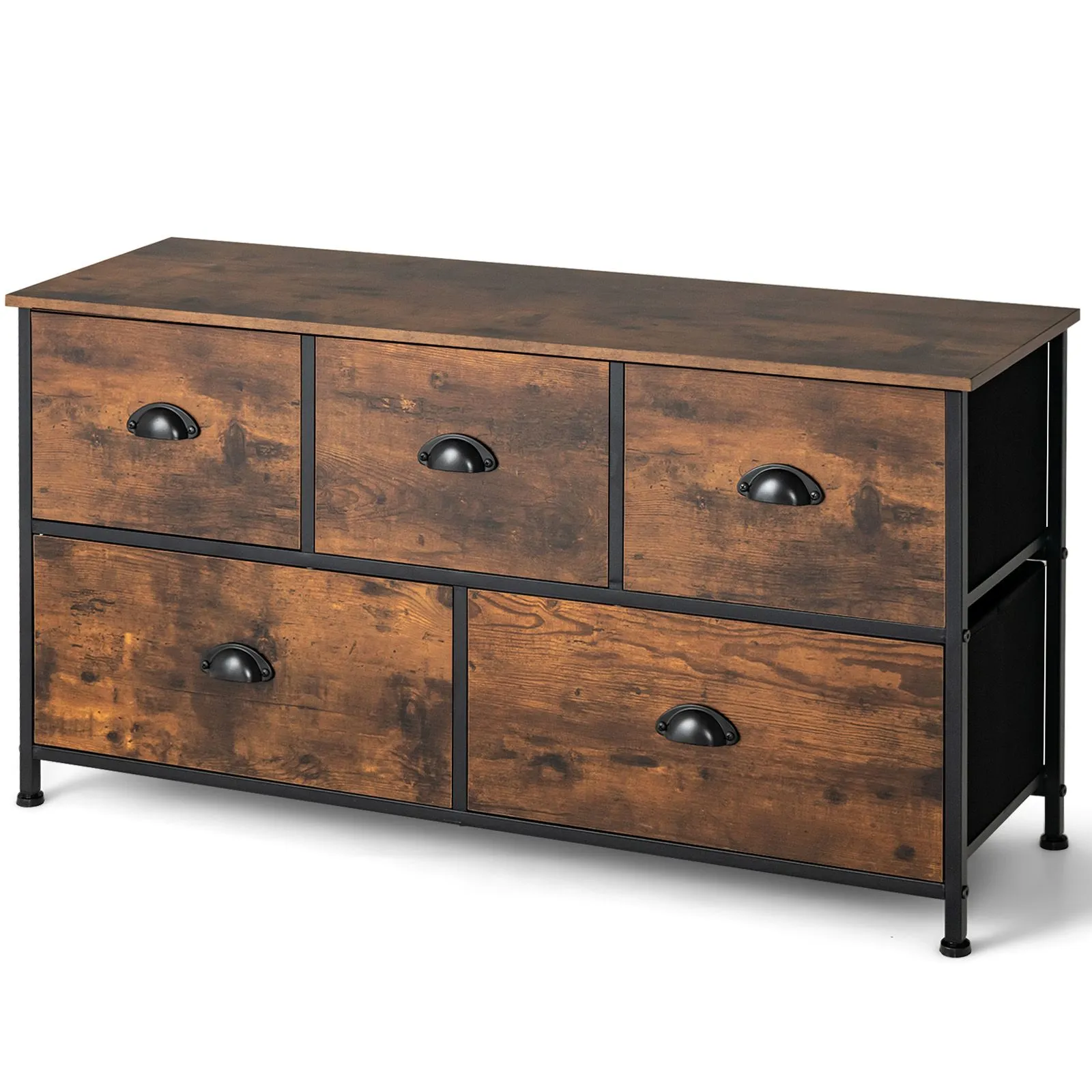 Costway 2-Tier Fabric Storage Organizer 5 Drawers Dresser Organizer Chest of Drawers in Brown