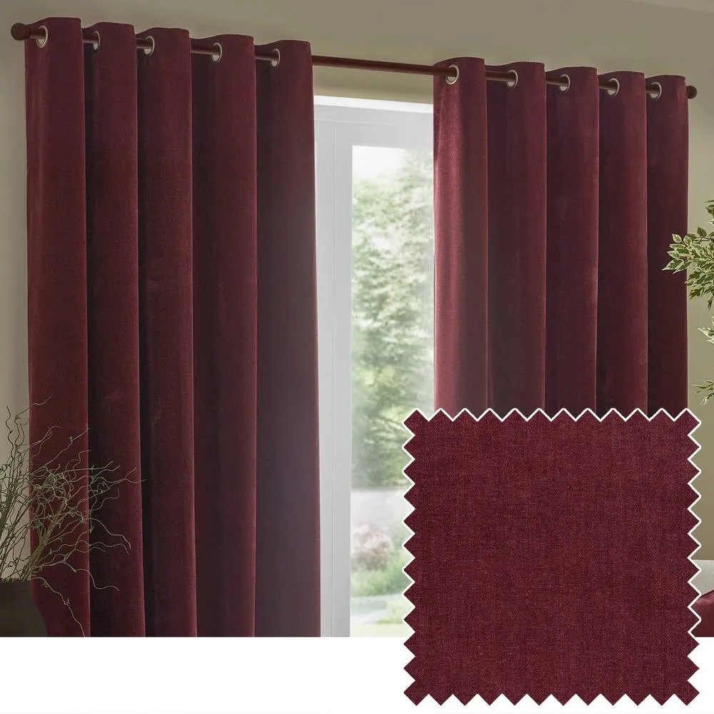 Yard Heavy Chenille Velvet Room Darkening Eyelet Curtain Pair in Wine 1