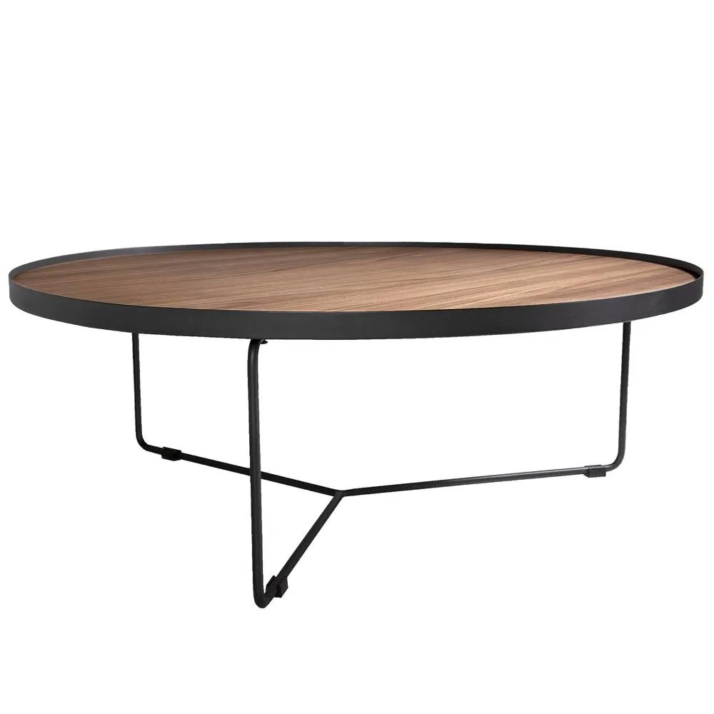 Angel Cerda Round Walnut-Veneer Coffee Table with Black Steel in Brown 2