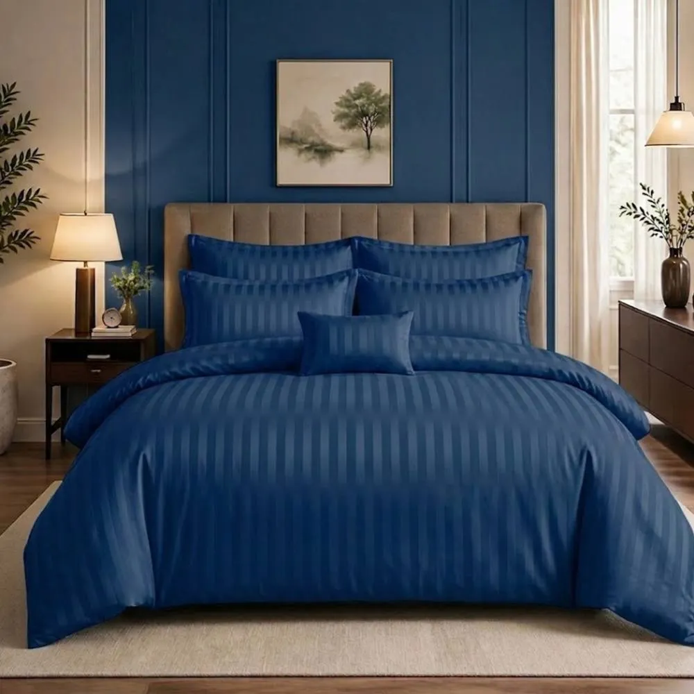 Pamposh Luxury Embossed Stripes Duvet Cover Set in Navy