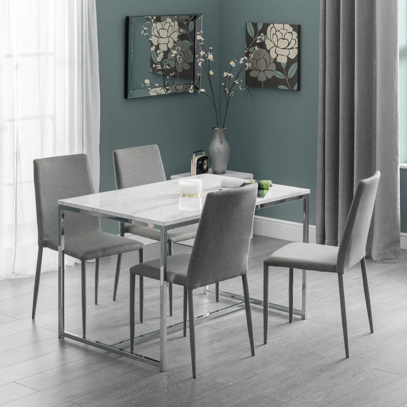 Scala Dining Table & 4 Jazz Grey Chairs Silver