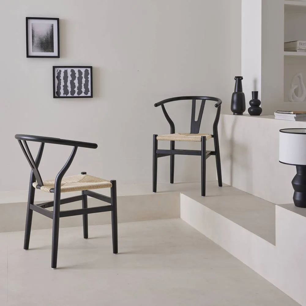 sweeek Pair of wooden chair with rope seat in Black 4