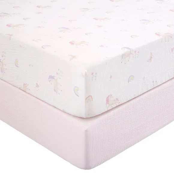 Set of 2 Unicorn Cotton Muslin Fitted Sheets 3