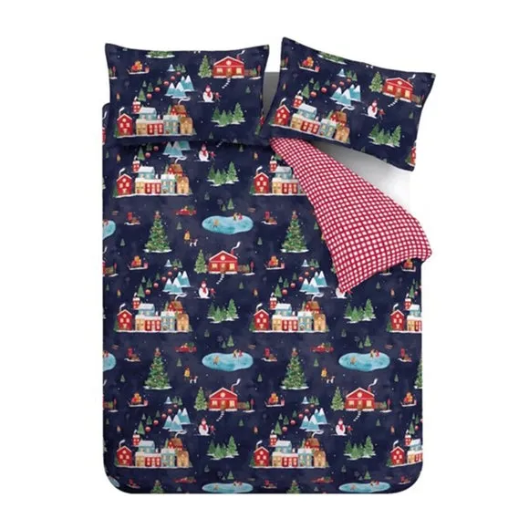Catherine Lansfield Christmas Ski Village Polycotton Duvet Cover & Pillowcase Set 5