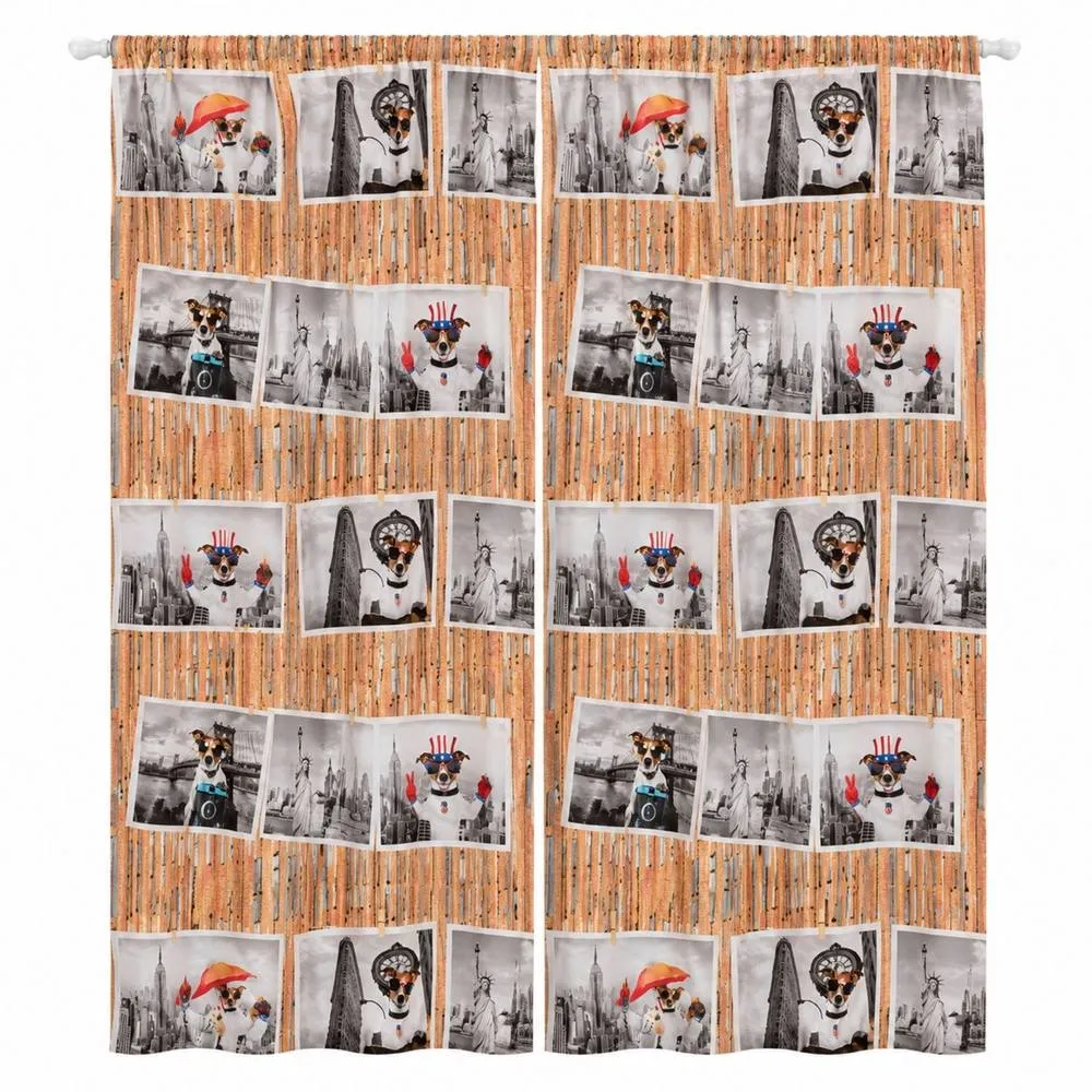 Smart Living Selfie Animal Curtains Pair with Tie Backs - Dog Urban Print 4