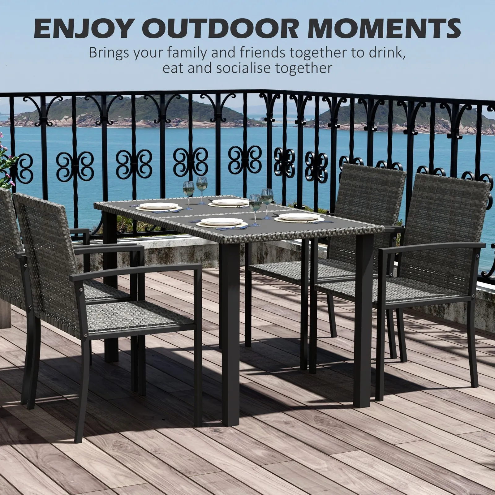 OUTSUNNY 4 Seater Rattan Garden Furniture Set w/ Glass Tabletop in Grey 4