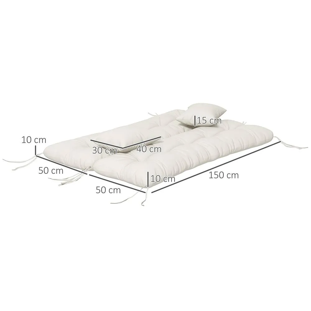 OUTSUNNY Outdoor Seat Cushions Back Cushion with 2 Pillows, Water Repellent Seat Pads for 3-Seater Chair, Swing, Sofa in White 3