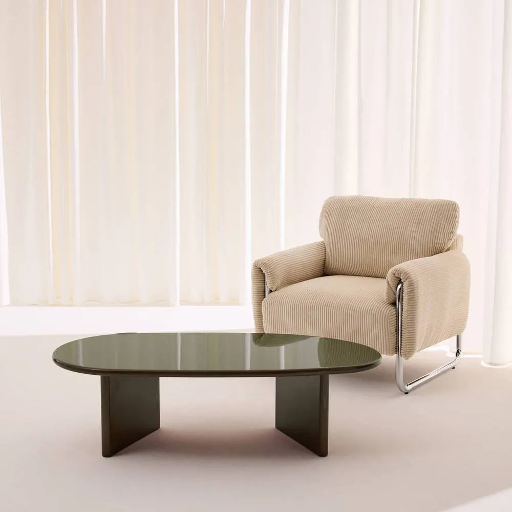 sweeek Oval coffee table with glossy finish in Khaki 3