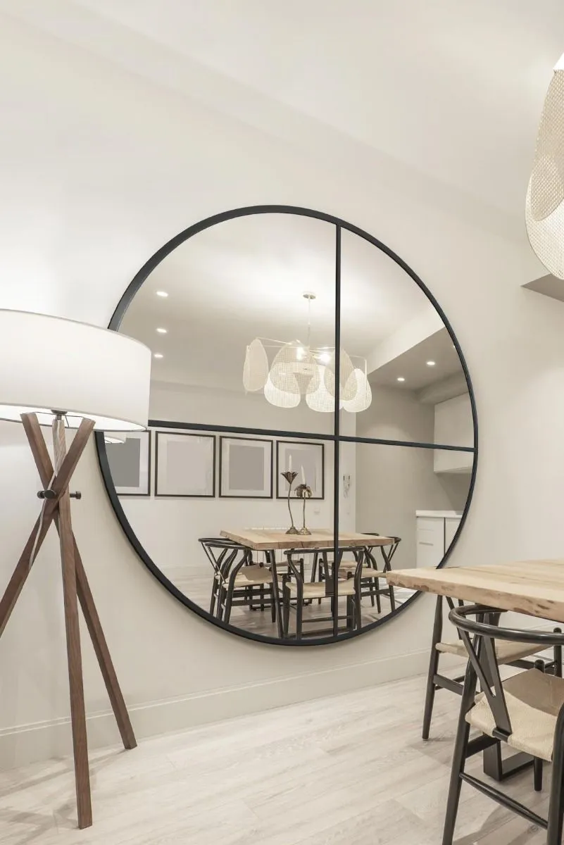 MirrorOutlet Black XL Circular Window Metal Wall & Leaner Mirror (180 x 180CM) 2