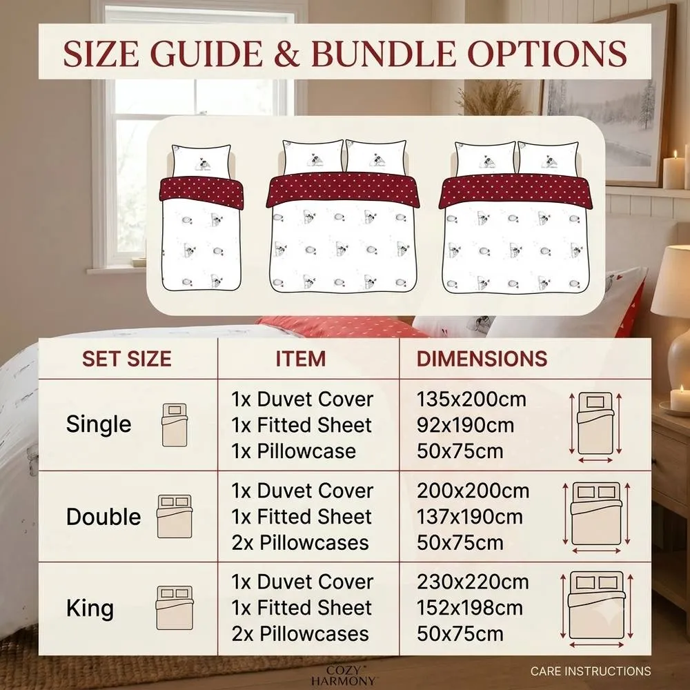 Rapport Home Christmas Penguins Complete Duvet Cover Bedding Set with Fitted Sheet in Red 6
