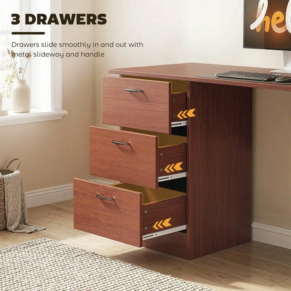 HOMCOM 120cm PC Table Workstation Computer Desk w/ Drawers, 3 Shelves Walnut in Dark Brown 5