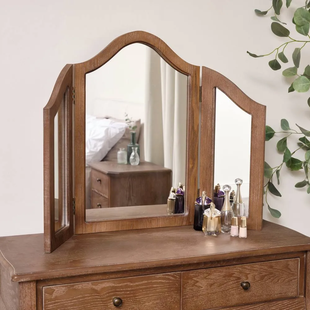 Melody Maison Dark Wood Triple Dressing Table Mirror - Ashwell Range in Dark Brown