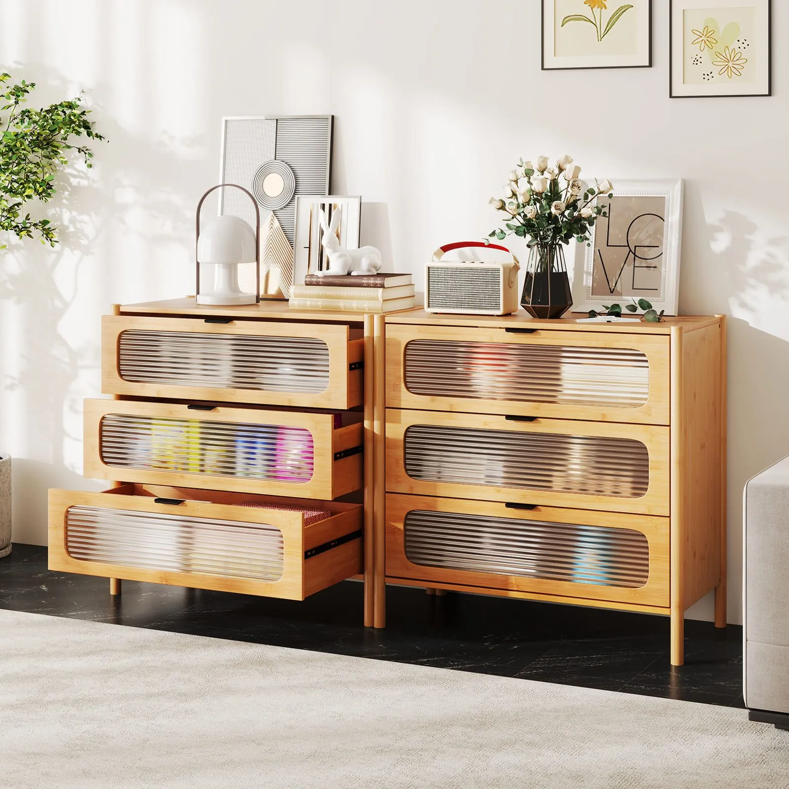 Costway 3-Drawer Dresser Mid Century Modern Chest of Drawers in Natural 3