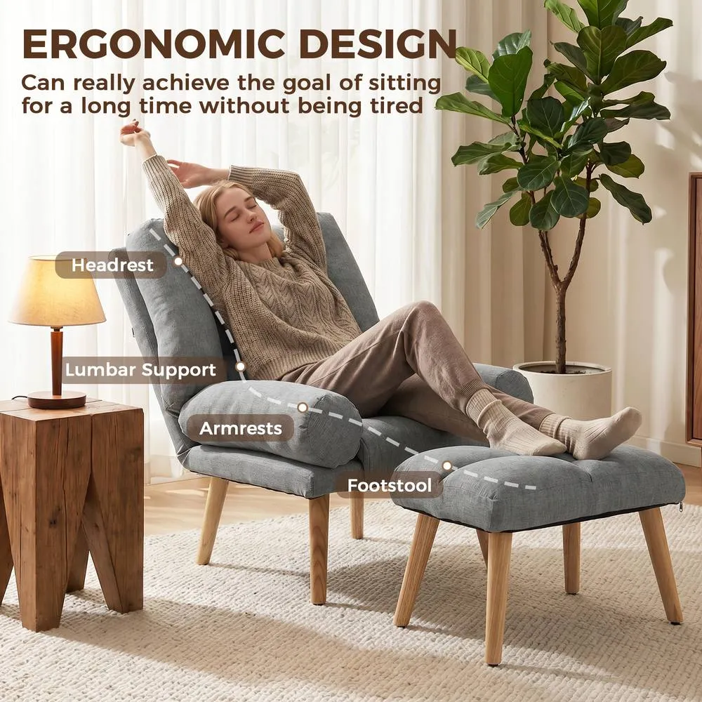 HOMCOM Recliner with Footstool, Reclining Chair with Adjustable Back, Grey 5