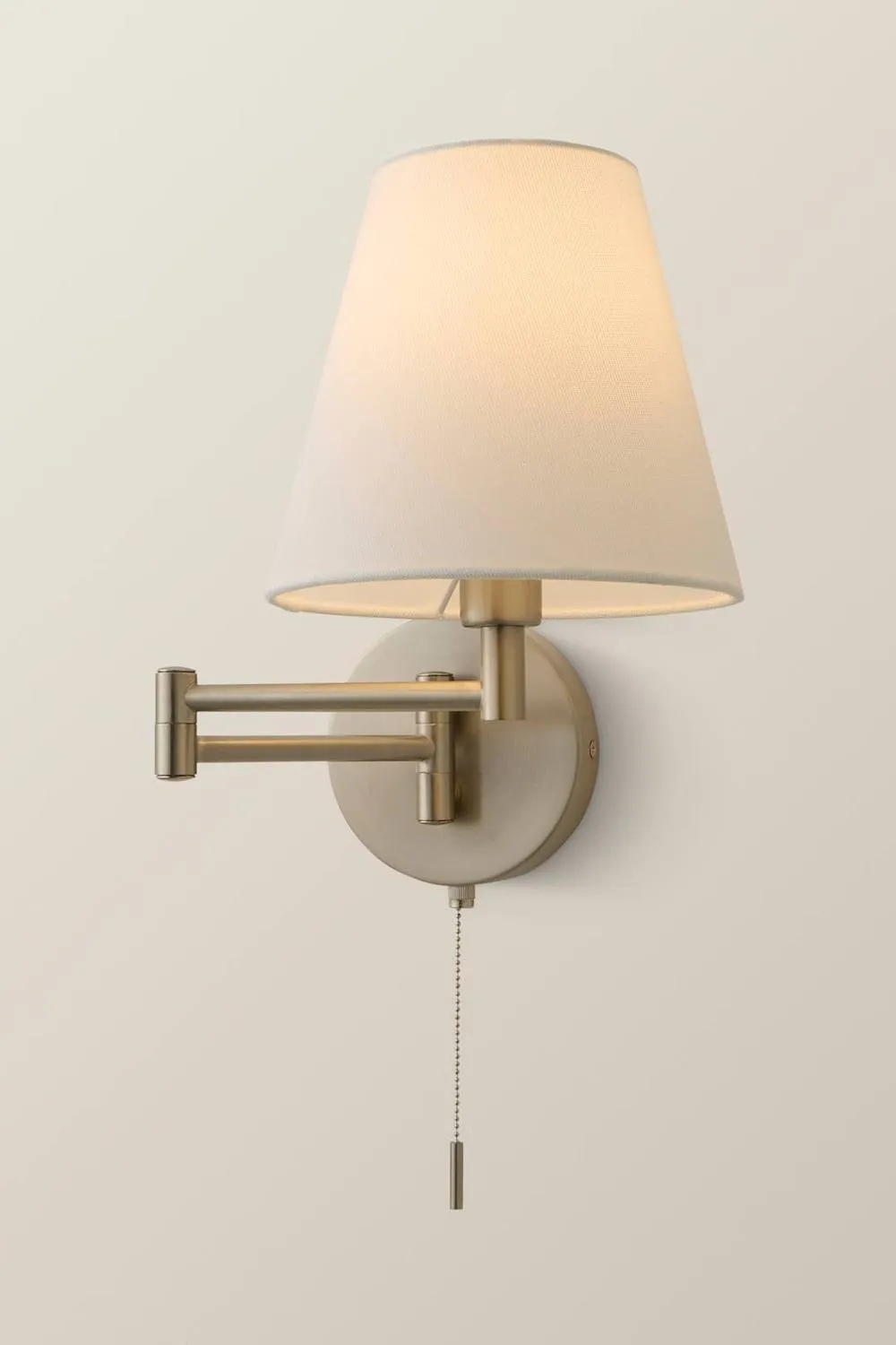 ValueLights Sonia Pair of Swing Arm Wall Lights with Taper Linen Shades & Bulbs in Metallic Silver 2