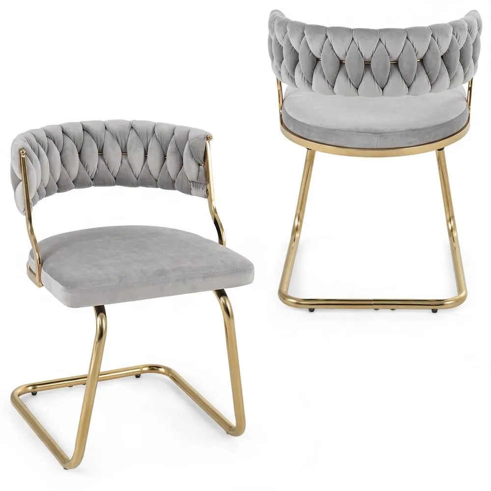 Costway 2PCS Velvet Dining Chairs Upholstered Accent Chairs Kitchen Chairs in Grey