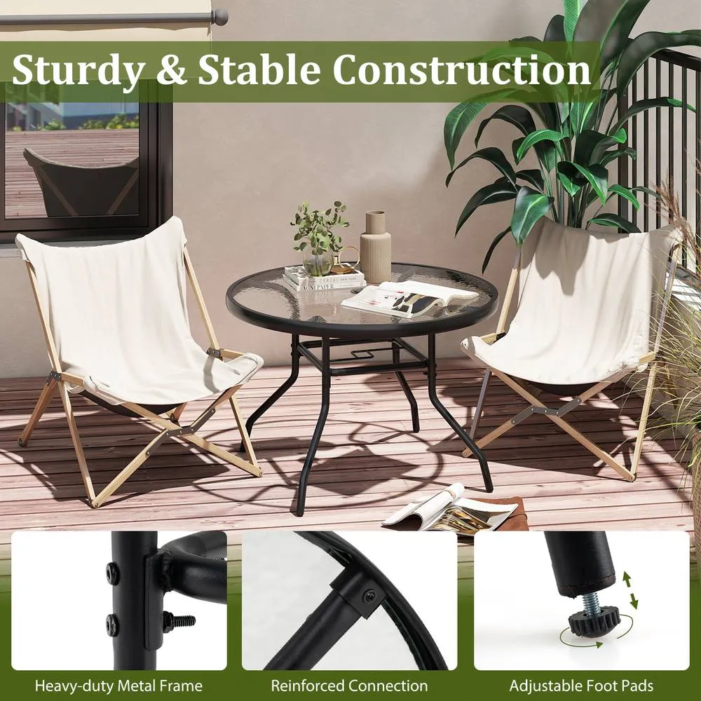 Costway Patio Side Table w/ Umbrella Hole Outdoor Round Bistro Table in Black 2