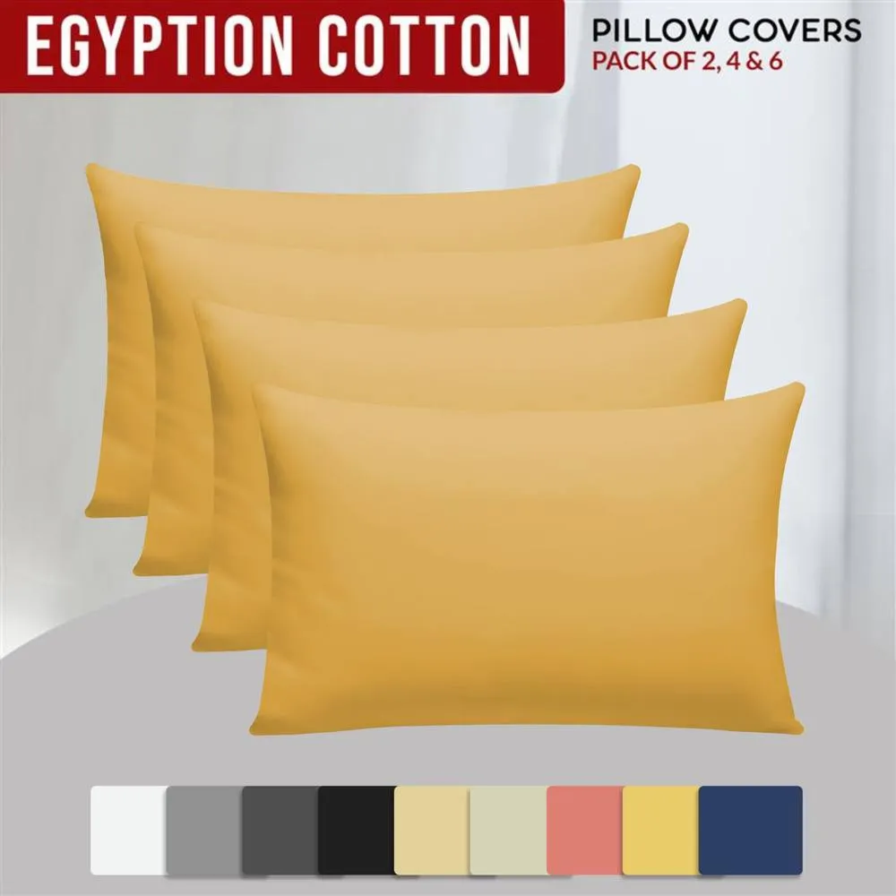 Grace 100% Egyptian Cotton 4 Pack Pillowcases with Envelope Closure in Yellow